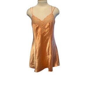 Victoria's Secret Orange Satin Chemise with Lace Detail Low Back Size Medium
